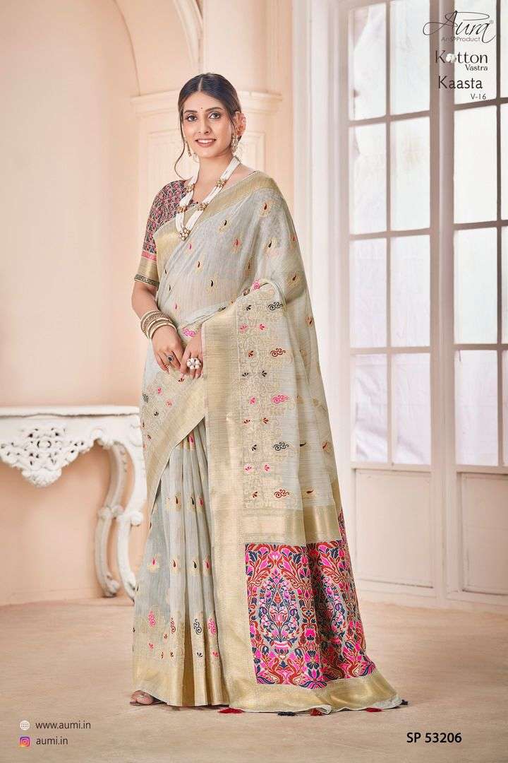 Kaasta Vol-16 By Aura 53201 To 53206 Series Indian Traditional Wear Collection Beautiful Stylish Fancy Colorful Party Wear & Occasional Wear Cotton Sarees At Wholesale Price