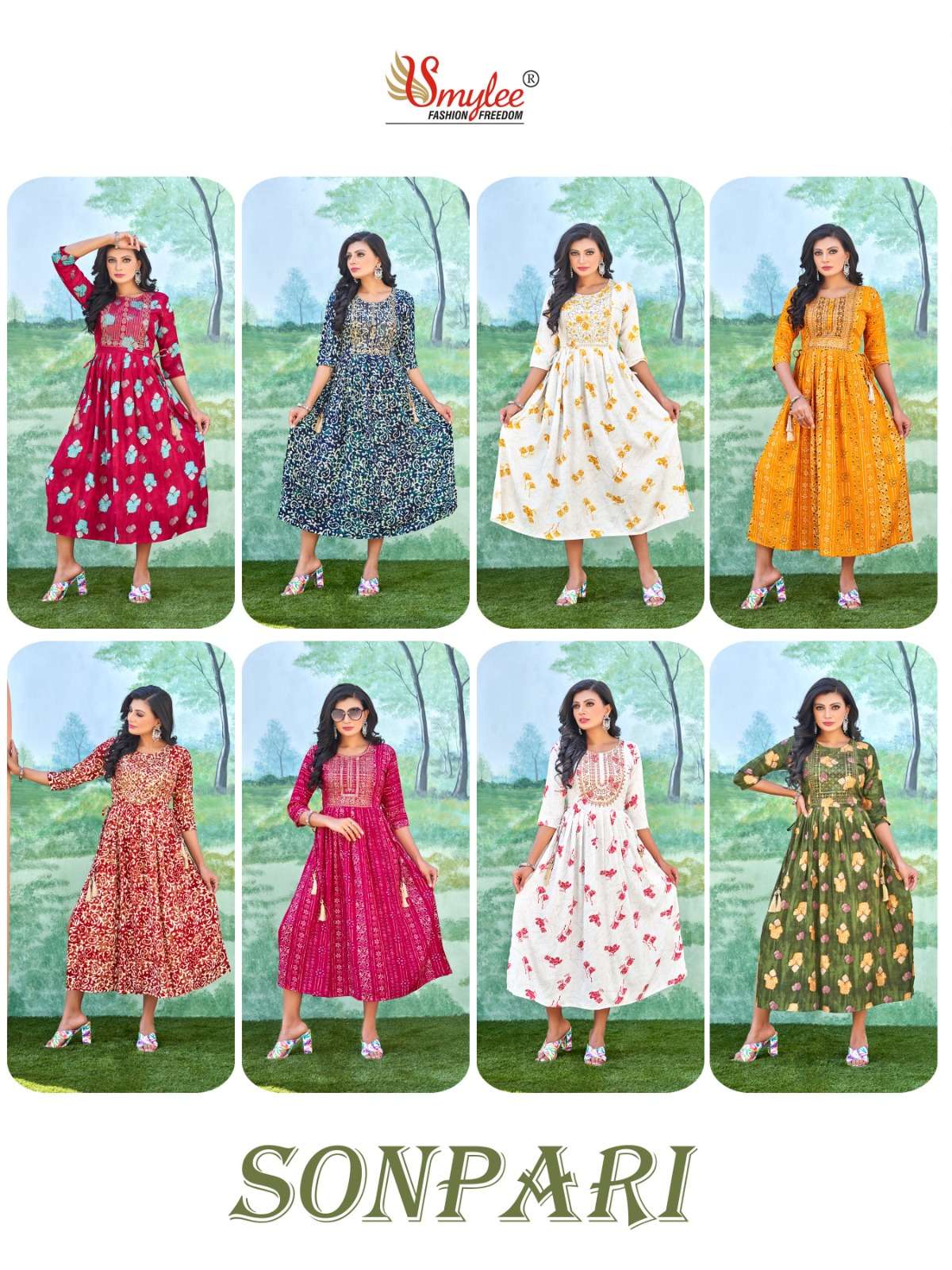 Sonpari By Smylee 1001 To 1008 Series Designer Stylish Fancy Colorful Beautiful Party Wear & Ethnic Wear Collection Rayon Foil Kurtis At Wholesale Price