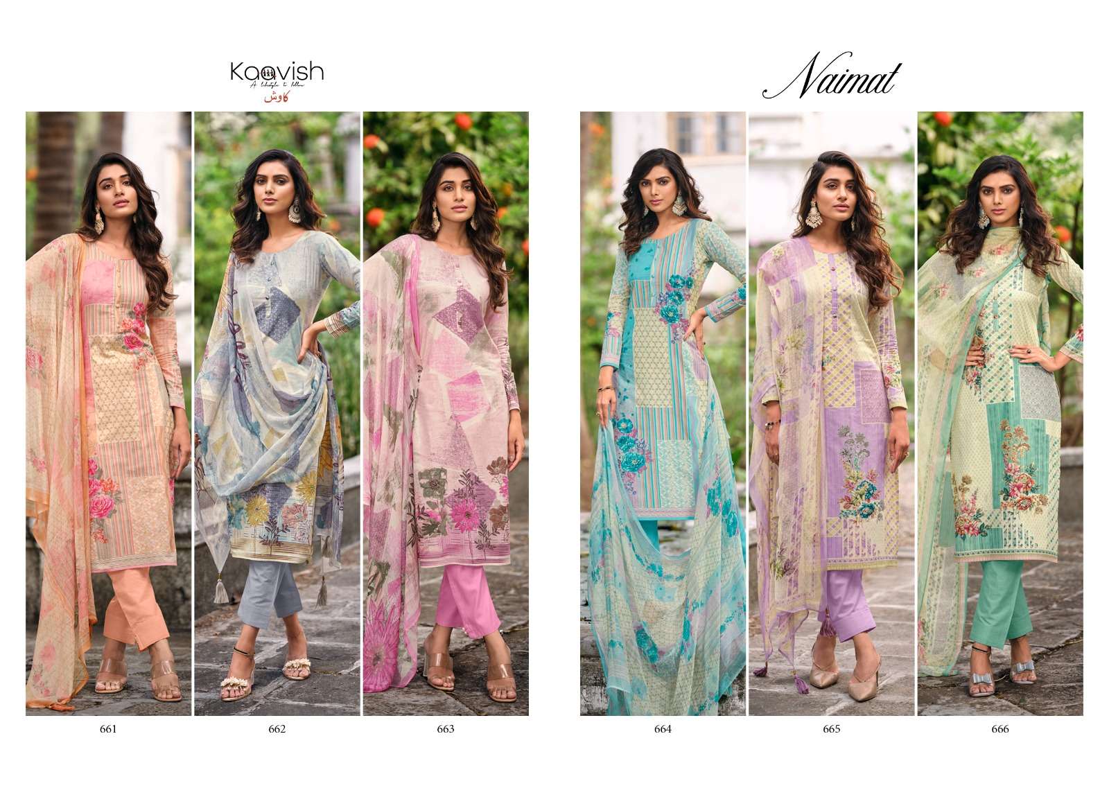 Naimat By Kaavish 661 To 666 Series Beautiful Suits Colorful Stylish Fancy Casual Wear & Ethnic Wear Pure Lawn Cotton Dresses At Wholesale Price
