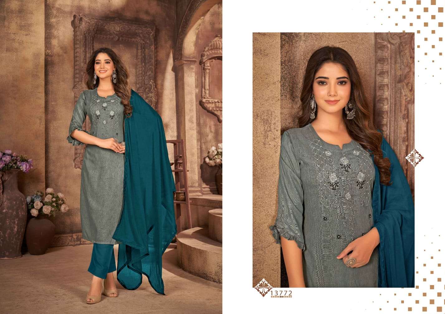 Jigni By Kalaroop 13771 To 13774 Series Beautiful Suits Colorful Stylish Fancy Casual Wear & Ethnic Wear Rayon With Embroidered Dresses At Wholesale Price