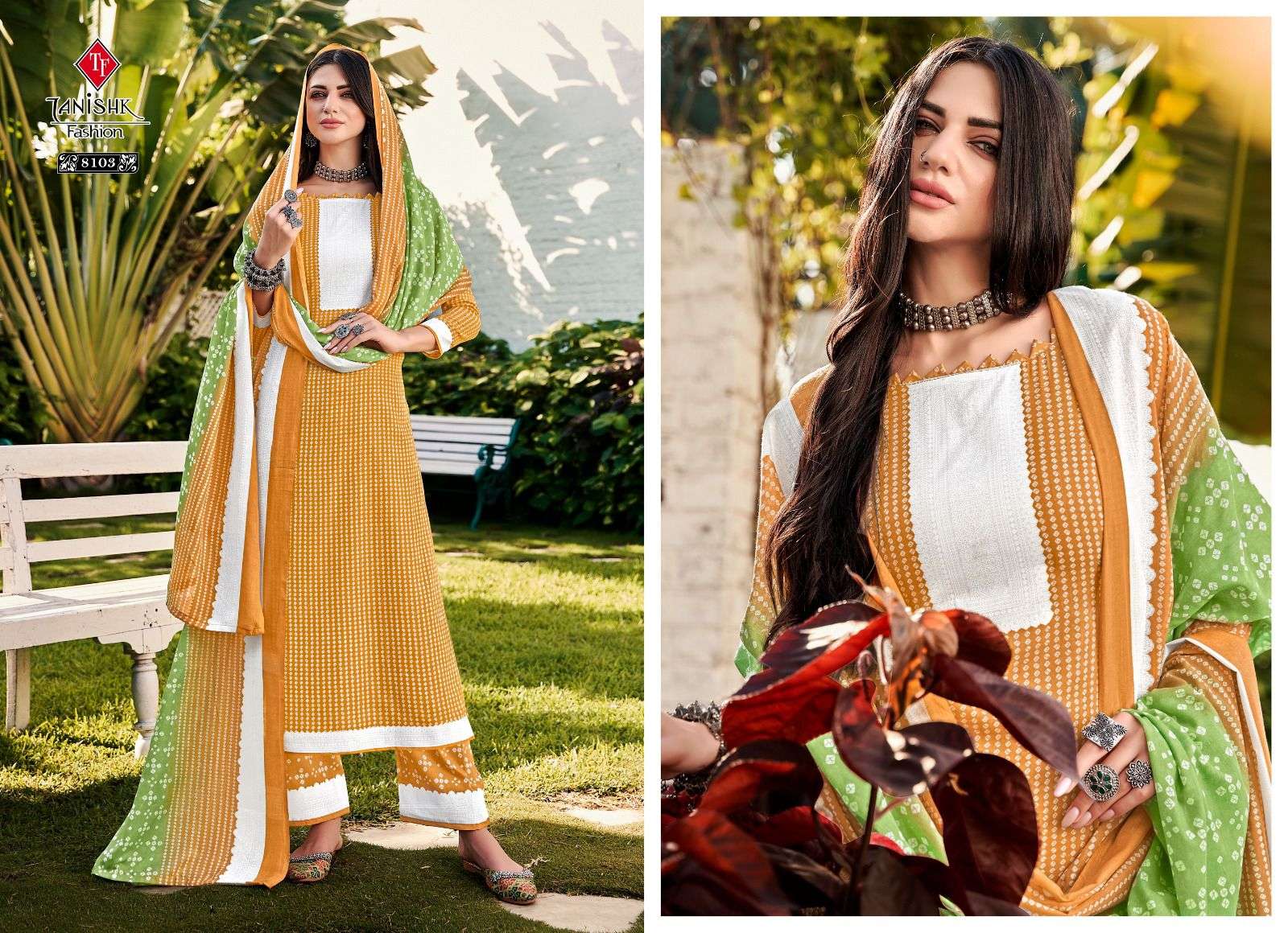 Bandhej Vol-2 By Tanishk Fashion 8101 To 8108 Series Beautiful Suits Colorful Stylish Fancy Casual Wear & Ethnic Wear Cotton Print Dresses At Wholesale Price