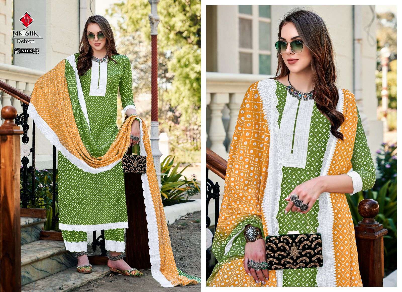 Bandhej Vol-2 By Tanishk Fashion 8101 To 8108 Series Beautiful Suits Colorful Stylish Fancy Casual Wear & Ethnic Wear Cotton Print Dresses At Wholesale Price