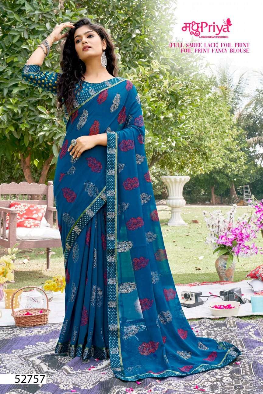 Geetika By Madhupriya 52751 To 52758 Series Indian Traditional Wear Collection Beautiful Stylish Fancy Colorful Party Wear & Occasional Wear Georgette Sarees At Wholesale Price