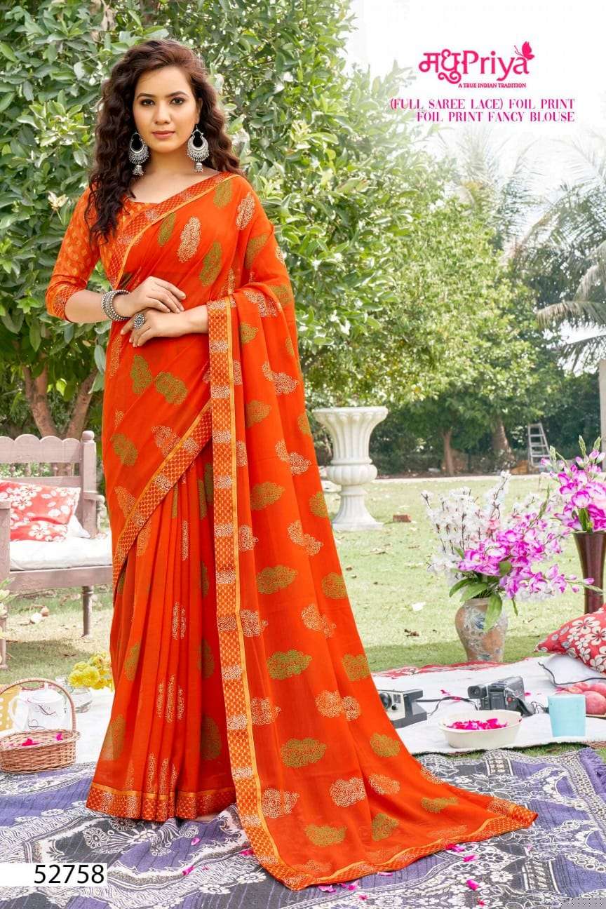 Geetika By Madhupriya 52751 To 52758 Series Indian Traditional Wear Collection Beautiful Stylish Fancy Colorful Party Wear & Occasional Wear Georgette Sarees At Wholesale Price
