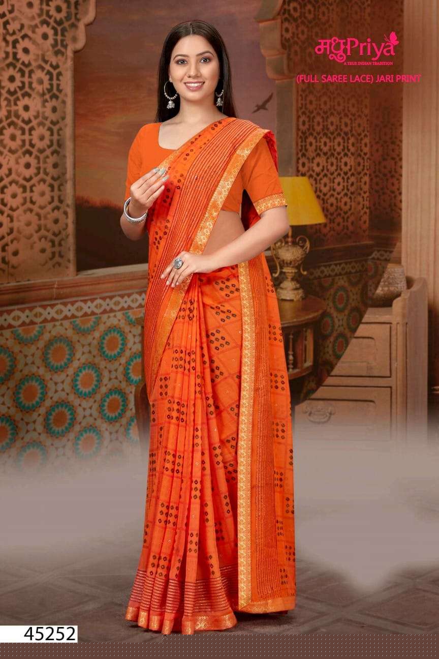 Pihu By Madhupriya 45251 To 45258 Series Indian Traditional Wear Collection Beautiful Stylish Fancy Colorful Party Wear & Occasional Wear Chiffon Sarees At Wholesale Price