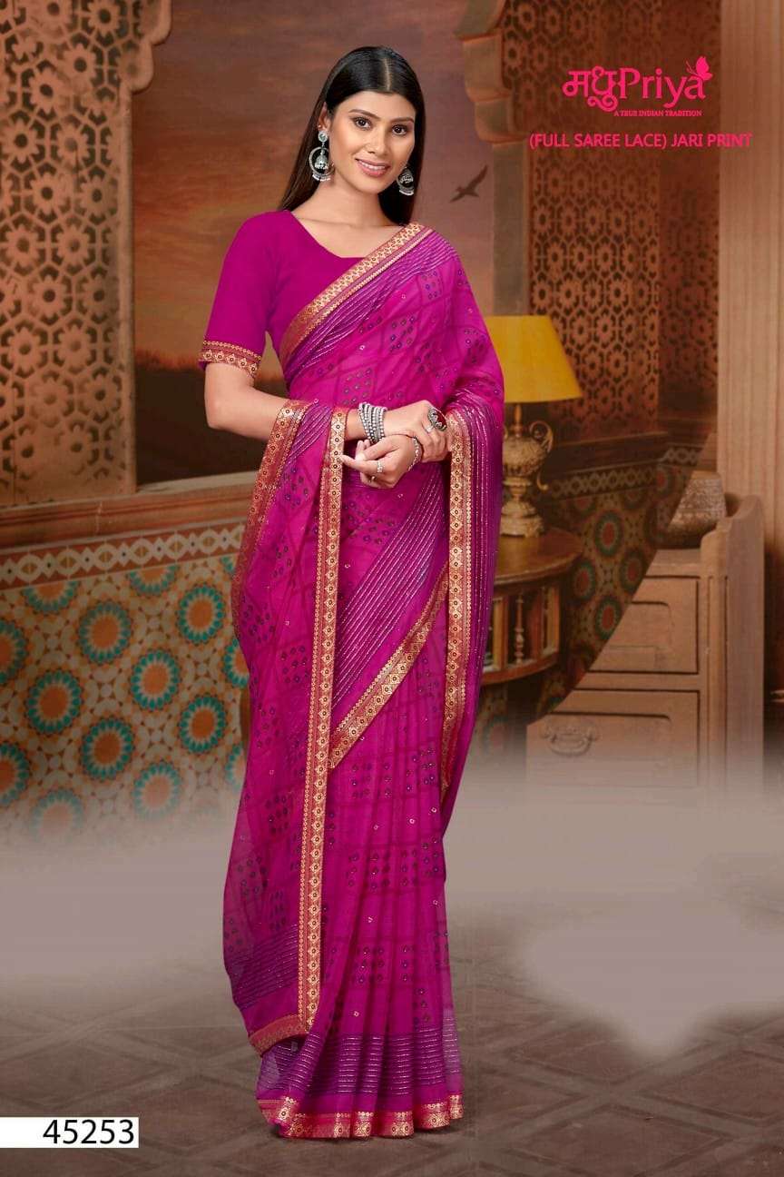 Pihu By Madhupriya 45251 To 45258 Series Indian Traditional Wear Collection Beautiful Stylish Fancy Colorful Party Wear & Occasional Wear Chiffon Sarees At Wholesale Price