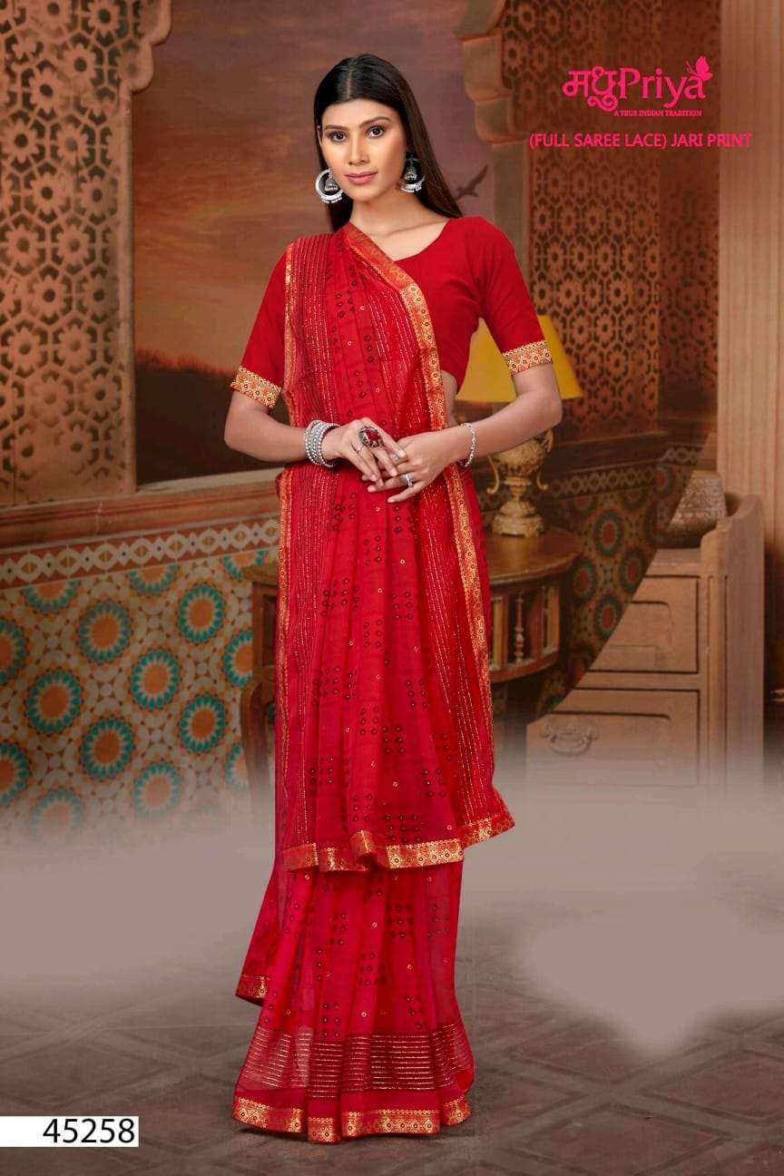 Pihu By Madhupriya 45251 To 45258 Series Indian Traditional Wear Collection Beautiful Stylish Fancy Colorful Party Wear & Occasional Wear Chiffon Sarees At Wholesale Price