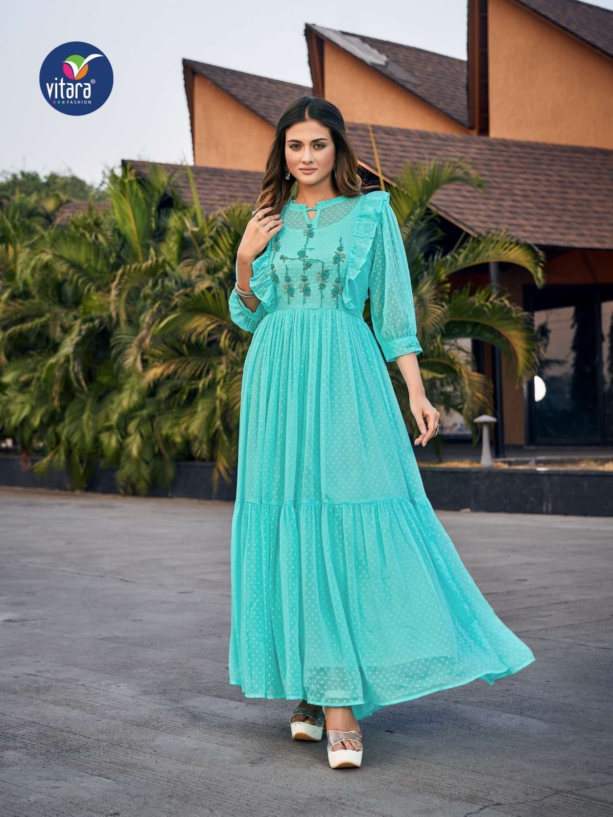 Vienna By Vitara 1001 To 1004 Series Beautiful Stylish Fancy Colorful Casual Wear & Ethnic Wear Chiffon Gown At Wholesale Price