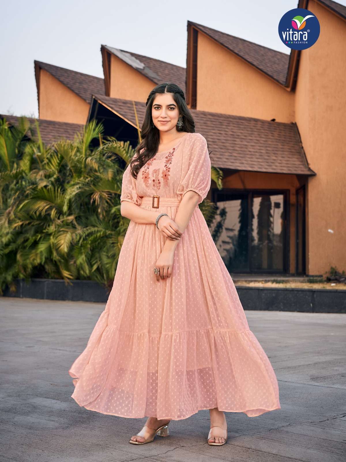 Vienna By Vitara 1001 To 1004 Series Beautiful Stylish Fancy Colorful Casual Wear & Ethnic Wear Chiffon Gown At Wholesale Price