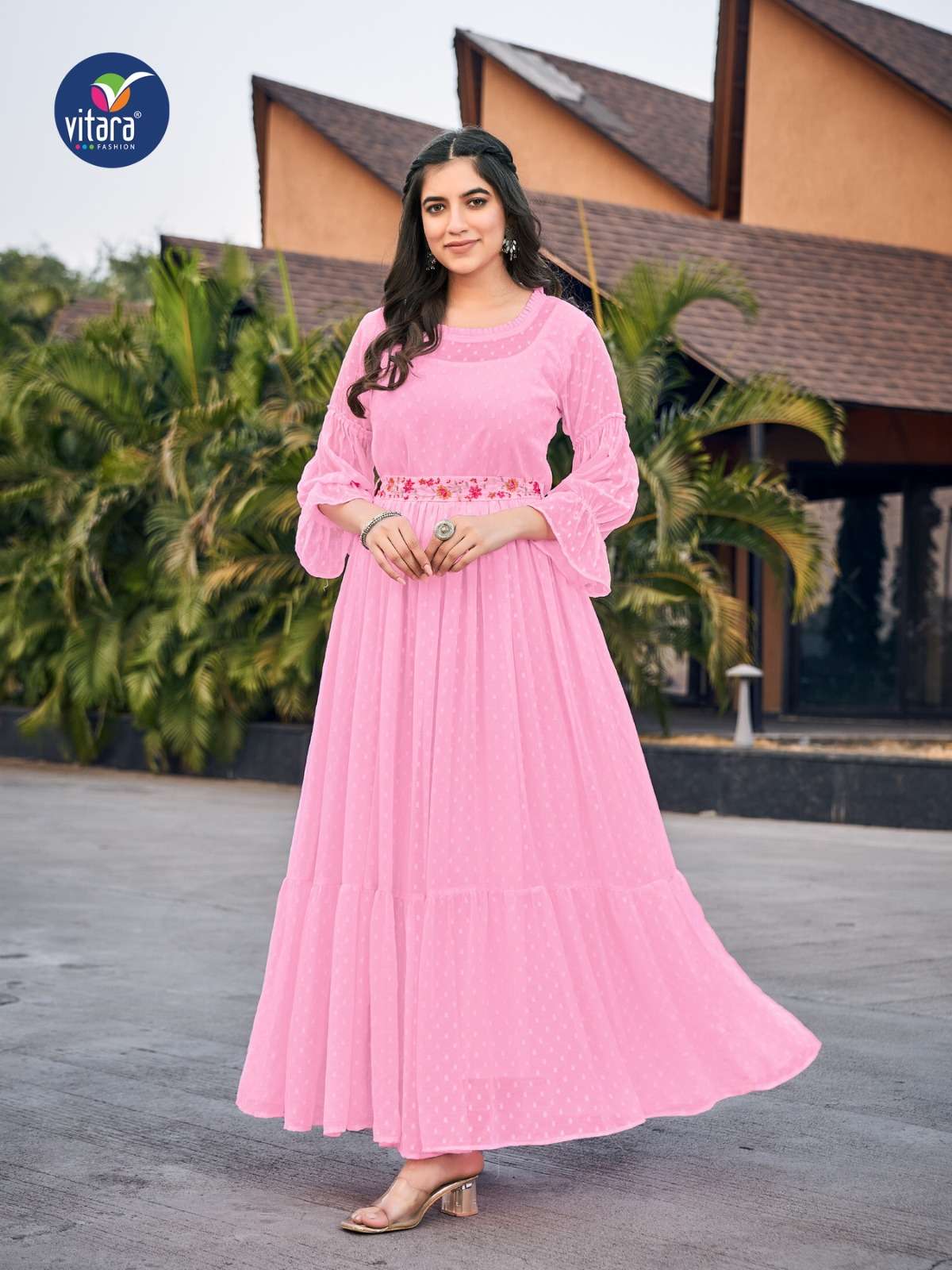 Vienna By Vitara 1001 To 1004 Series Beautiful Stylish Fancy Colorful Casual Wear & Ethnic Wear Chiffon Gown At Wholesale Price
