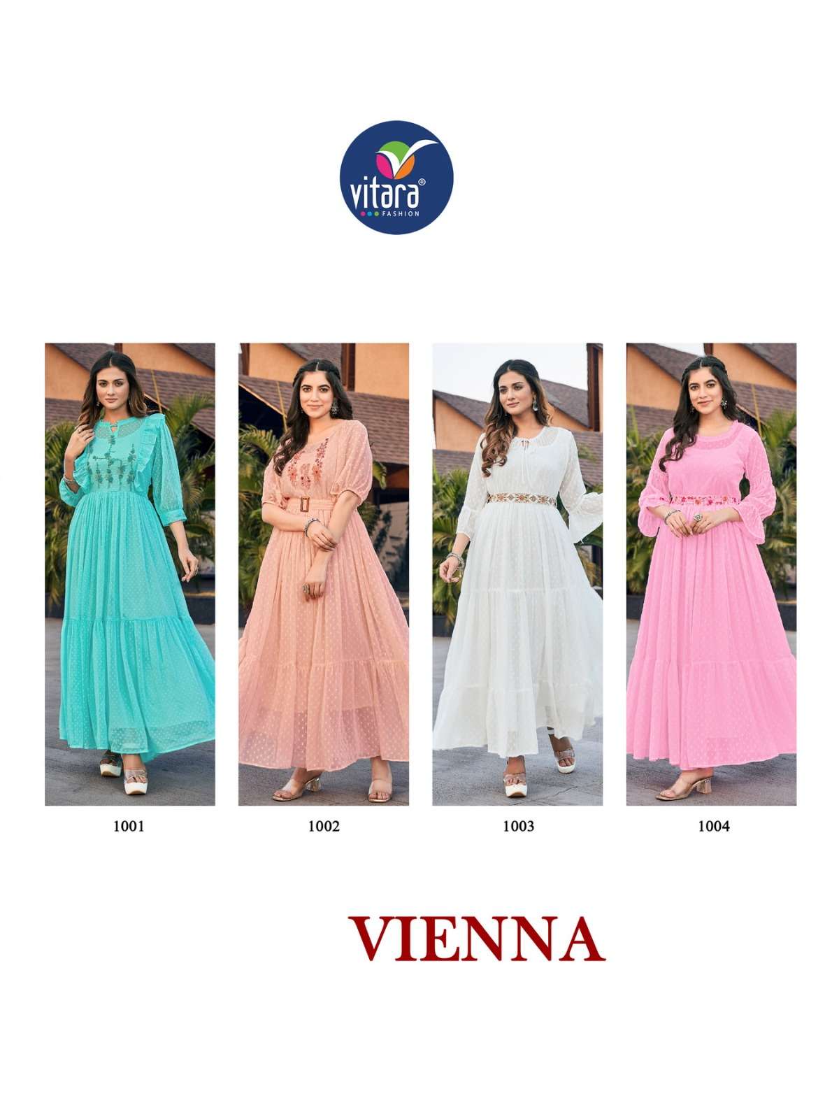 Vienna By Vitara 1001 To 1004 Series Beautiful Stylish Fancy Colorful Casual Wear & Ethnic Wear Chiffon Gown At Wholesale Price