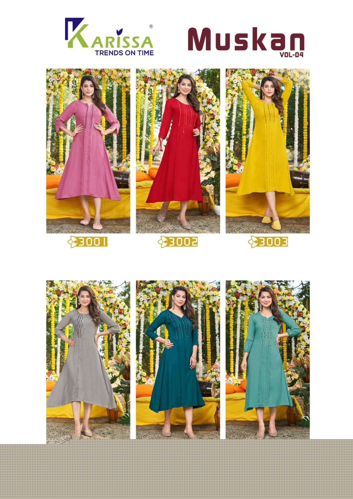 Muskan Vol-4 By Karissa 3001 To 3006 Series Designer Stylish Fancy Colorful Beautiful Party Wear & Ethnic Wear Collection Rayon With Work Kurtis At Wholesale Price