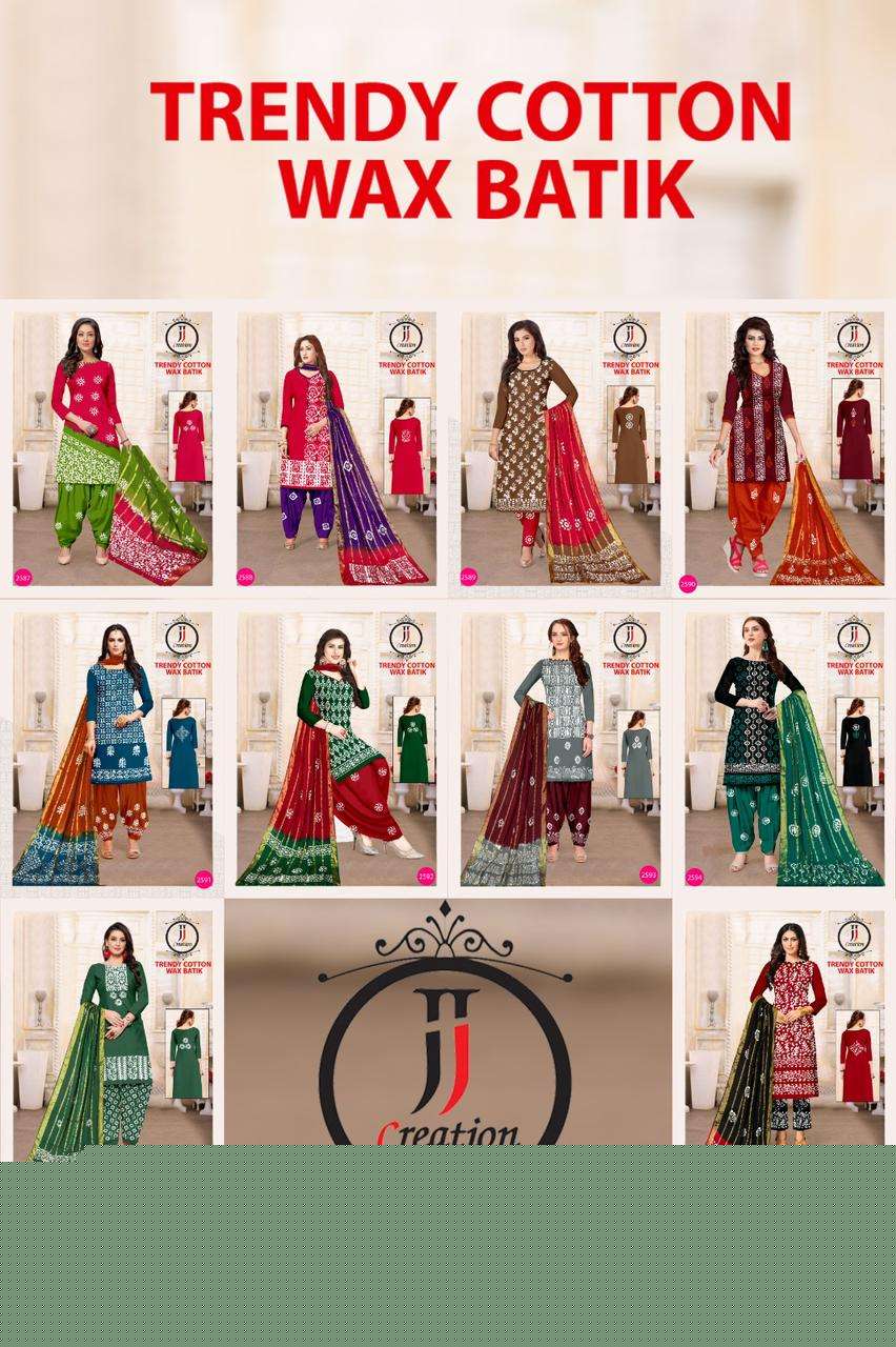 Trendy Cotton Wax Batik By JJ Creation 2587 To 2596 Series Beautiful Stylish Festive Suits Fancy Colorful Casual Wear & Ethnic Wear & Ready To Wear Cotton Print Dresses At Wholesale Price