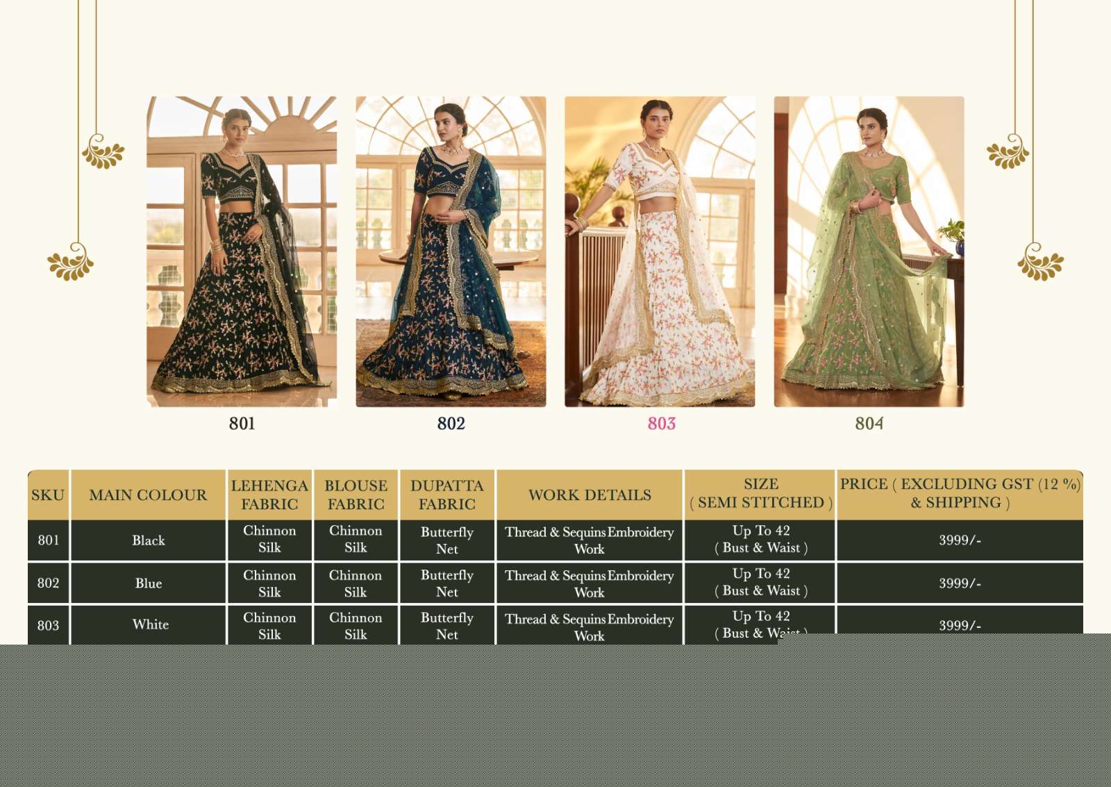 Shringaar Vol-6 By Aahvan 801 To 804 Series Designer Beautiful Collection Occasional Wear & Party Wear Chinnon Silk Lehengas At Wholesale Price