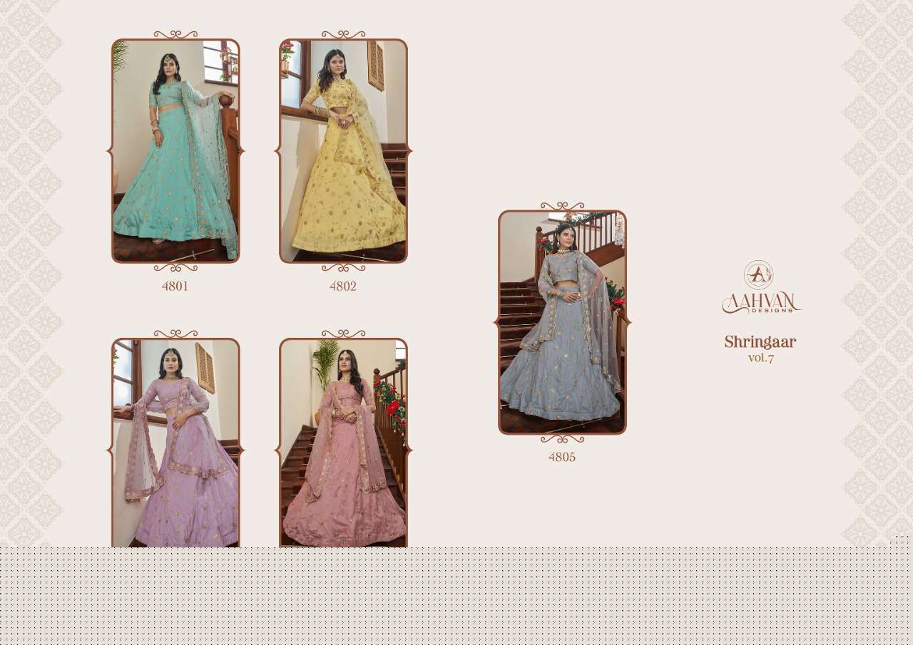 Shringaar Vol-7 By Aahvan 4801 To 4805 Series Designer Beautiful Collection Occasional Wear & Party Wear Art Silk Lehengas At Wholesale Price