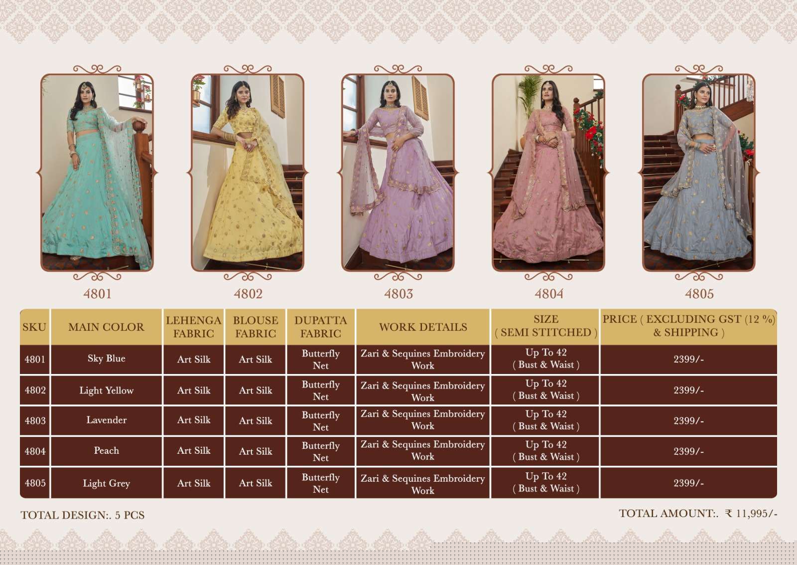 Shringaar Vol-7 By Aahvan 4801 To 4805 Series Designer Beautiful Collection Occasional Wear & Party Wear Art Silk Lehengas At Wholesale Price
