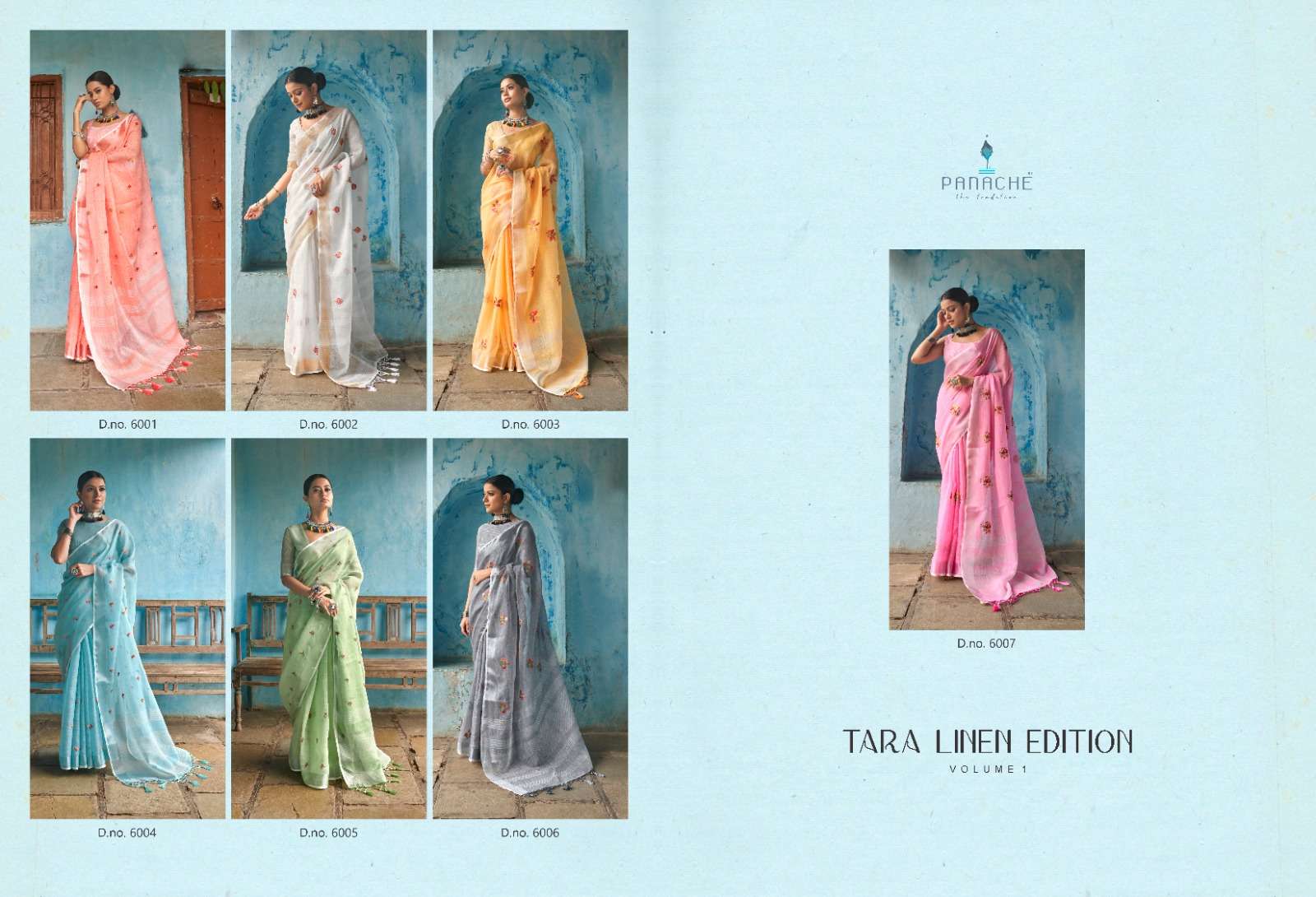 Tara Linen By Panache 6001 To 6007 Series Indian Traditional Wear Collection Beautiful Stylish Fancy Colorful Party Wear & Occasional Wear Linen Sarees At Wholesale Price