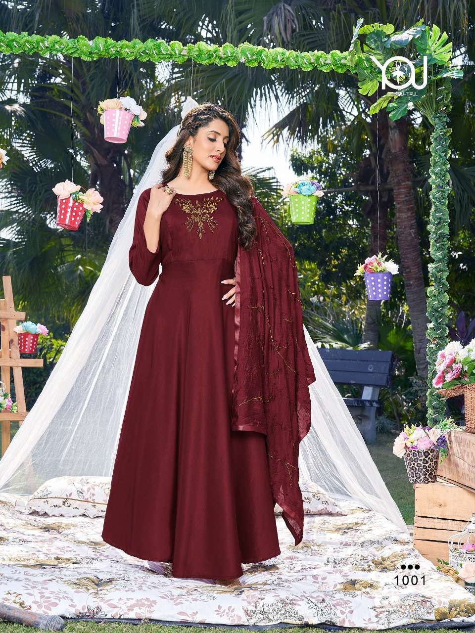 Annie Vol-1 By You 1001 To 1006 Series Beautiful Stylish Fancy Colorful Casual Wear & Ethnic Wear Heavy Muslin Gowns With Dupatta At Wholesale Price