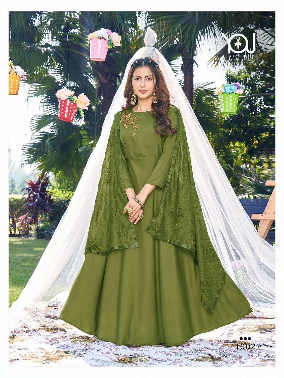 Annie Vol-1 By You 1001 To 1006 Series Beautiful Stylish Fancy Colorful Casual Wear & Ethnic Wear Heavy Muslin Gowns With Dupatta At Wholesale Price