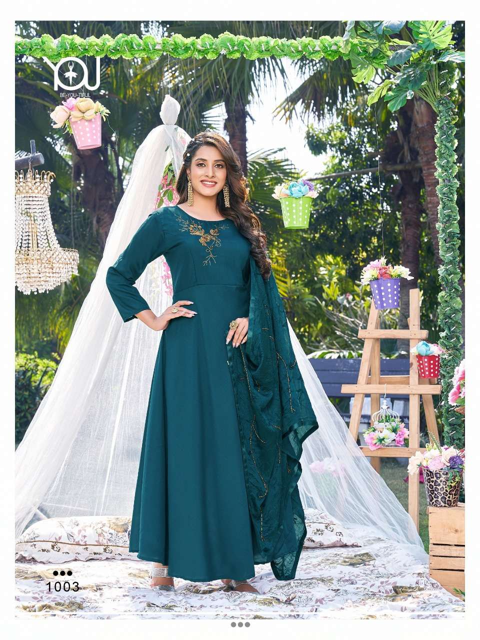 Annie Vol-1 By You 1001 To 1006 Series Beautiful Stylish Fancy Colorful Casual Wear & Ethnic Wear Heavy Muslin Gowns With Dupatta At Wholesale Price