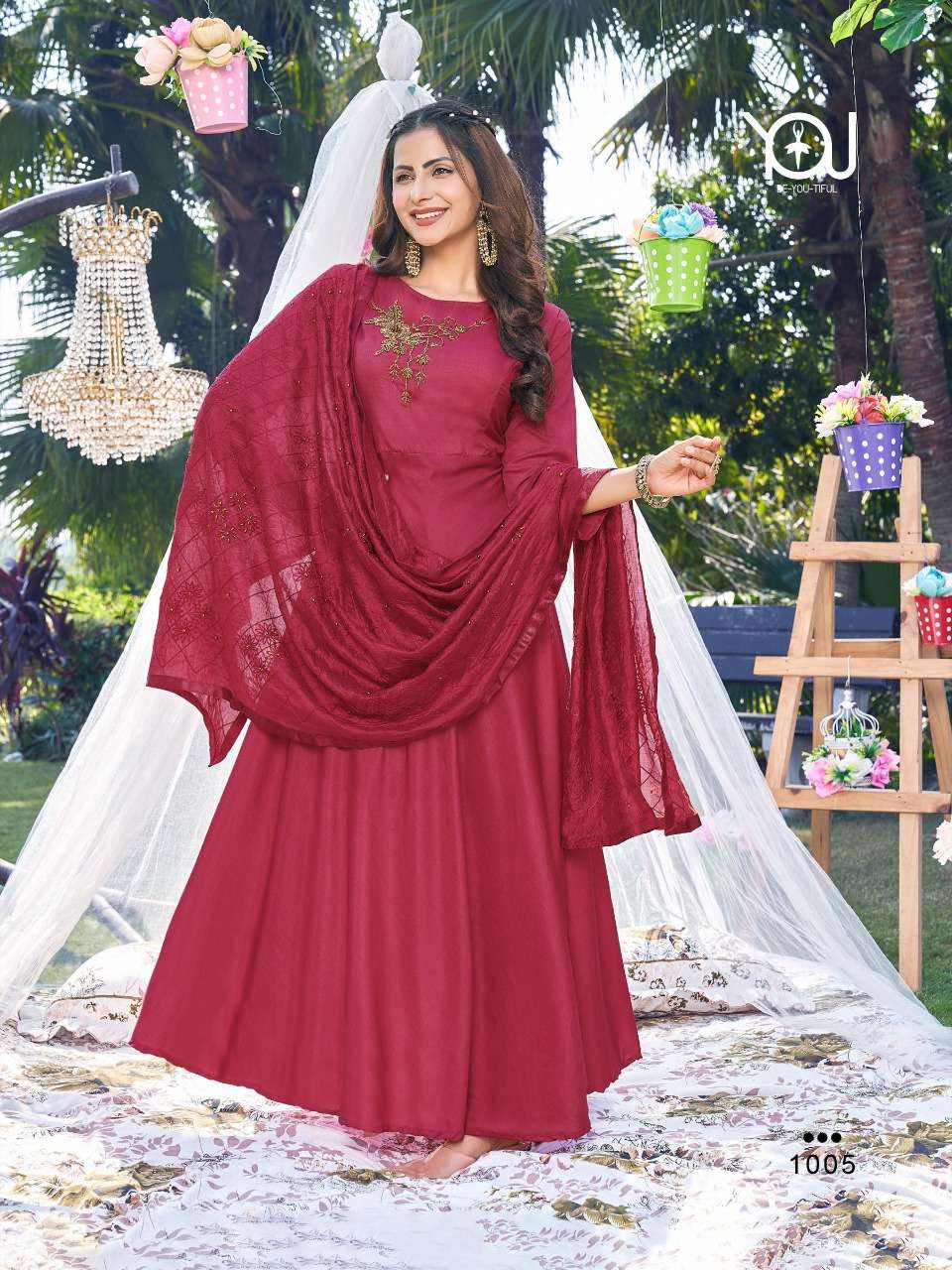 Annie Vol-1 By You 1001 To 1006 Series Beautiful Stylish Fancy Colorful Casual Wear & Ethnic Wear Heavy Muslin Gowns With Dupatta At Wholesale Price