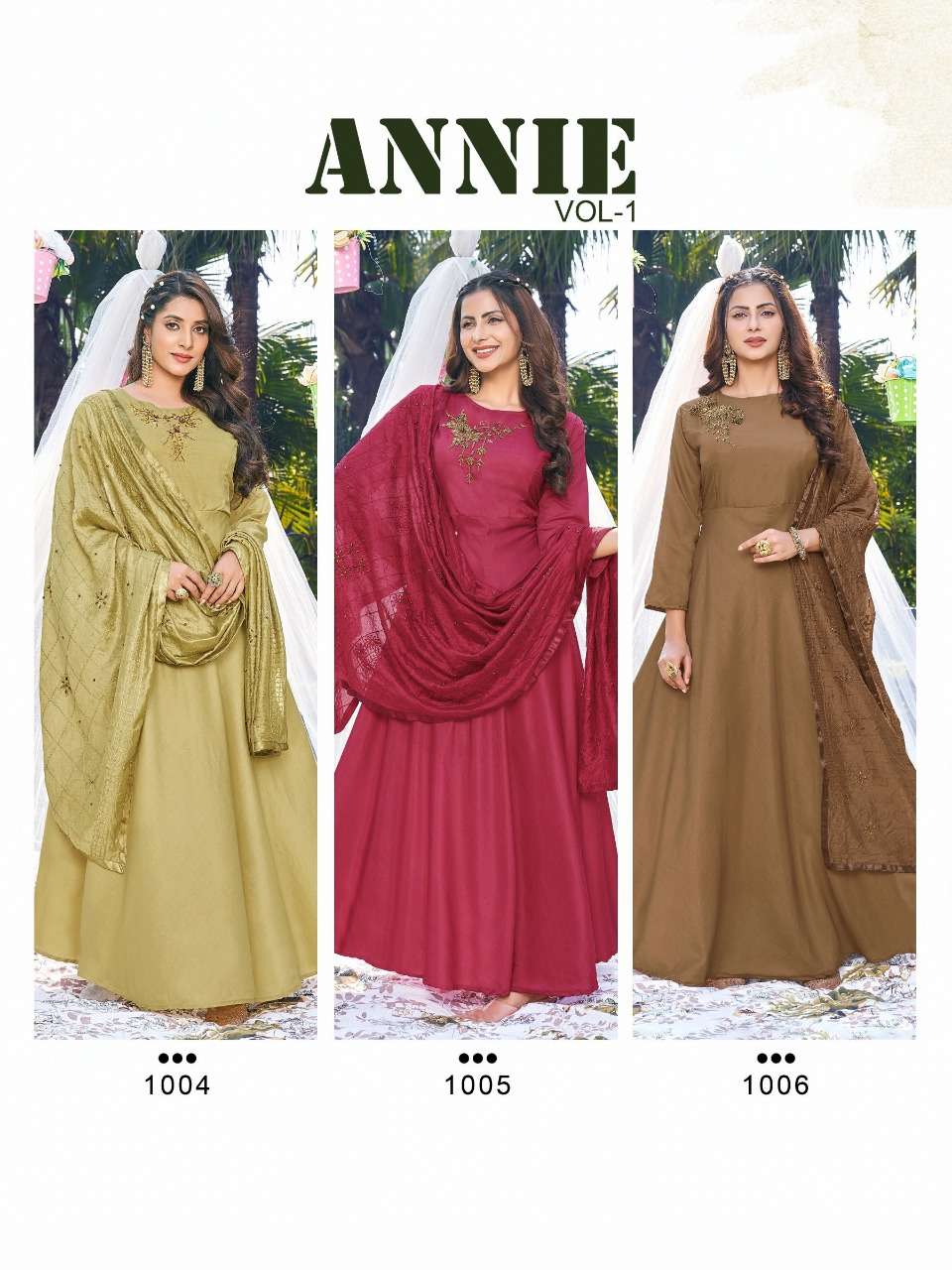 Annie Vol-1 By You 1001 To 1006 Series Beautiful Stylish Fancy Colorful Casual Wear & Ethnic Wear Heavy Muslin Gowns With Dupatta At Wholesale Price