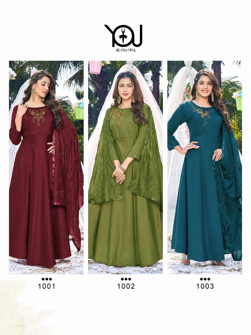 Annie Vol-1 By You 1001 To 1006 Series Beautiful Stylish Fancy Colorful Casual Wear & Ethnic Wear Heavy Muslin Gowns With Dupatta At Wholesale Price