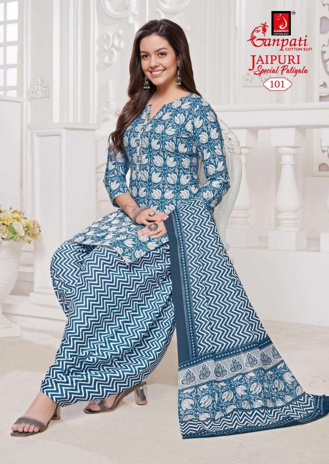 Jaipuri Special By Ganpati Cotton Suits 101 To 115 Series Beautiful Stylish Festive Suits Fancy Colorful Casual Wear & Ethnic Wear & Ready To Wear Cotton Print Dresses At Wholesale Price