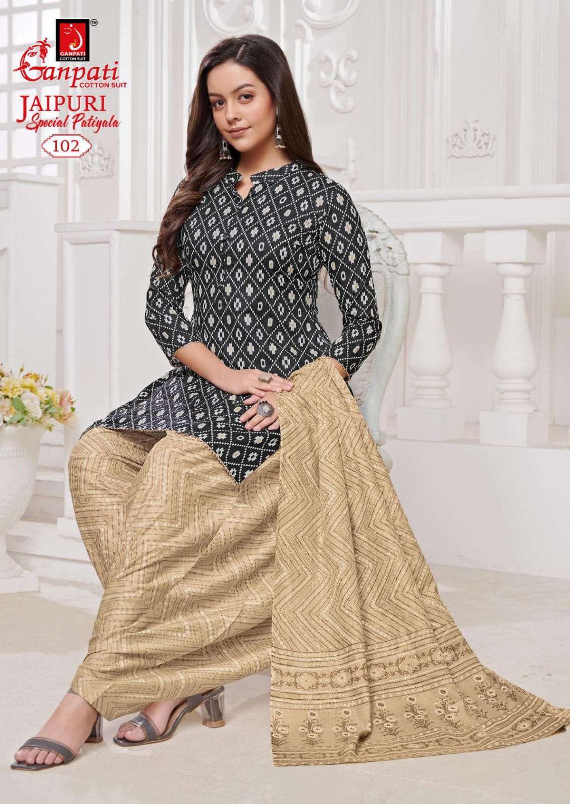 Jaipuri Special By Ganpati Cotton Suits 101 To 115 Series Beautiful Stylish Festive Suits Fancy Colorful Casual Wear & Ethnic Wear & Ready To Wear Cotton Print Dresses At Wholesale Price