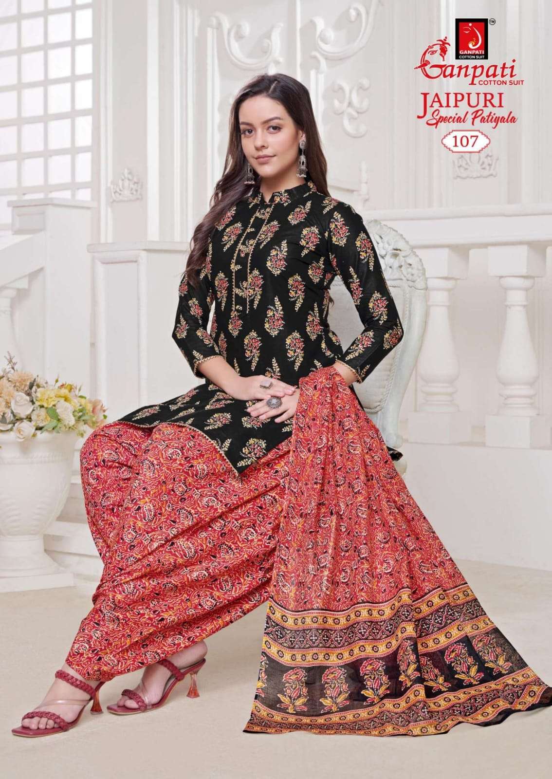 Jaipuri Special By Ganpati Cotton Suits 101 To 115 Series Beautiful Stylish Festive Suits Fancy Colorful Casual Wear & Ethnic Wear & Ready To Wear Cotton Print Dresses At Wholesale Price