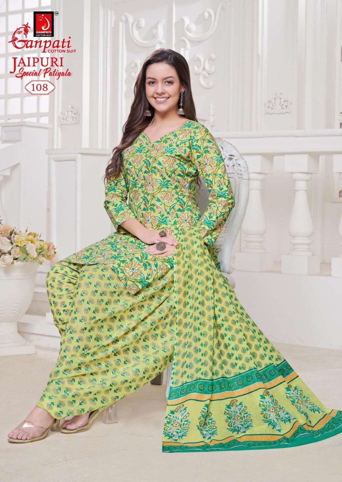 Jaipuri Special By Ganpati Cotton Suits 101 To 115 Series Beautiful Stylish Festive Suits Fancy Colorful Casual Wear & Ethnic Wear & Ready To Wear Cotton Print Dresses At Wholesale Price