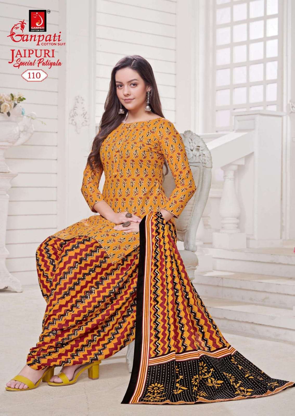 Jaipuri Special By Ganpati Cotton Suits 101 To 115 Series Beautiful Stylish Festive Suits Fancy Colorful Casual Wear & Ethnic Wear & Ready To Wear Cotton Print Dresses At Wholesale Price