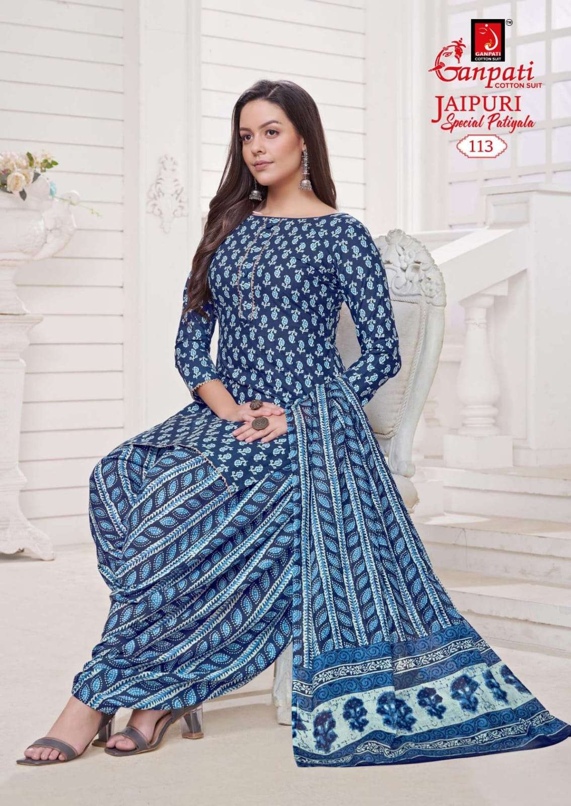 Jaipuri Special By Ganpati Cotton Suits 101 To 115 Series Beautiful Stylish Festive Suits Fancy Colorful Casual Wear & Ethnic Wear & Ready To Wear Cotton Print Dresses At Wholesale Price