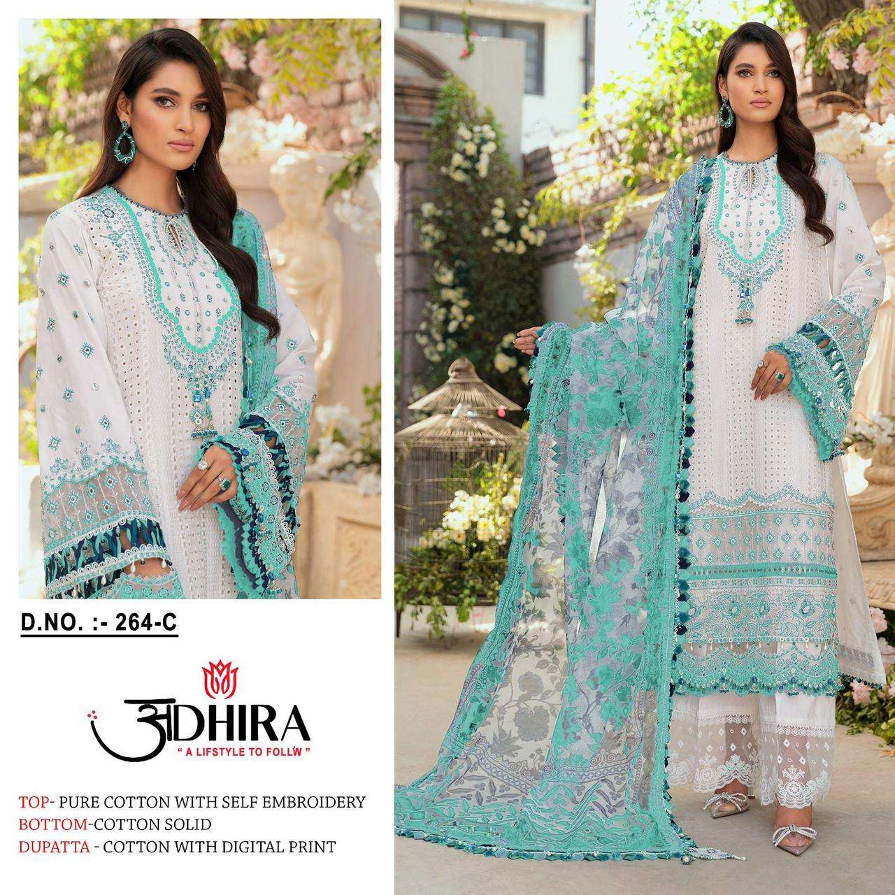 Adhira 264 Colours By Adhira 264-A To 264-E Series Beautiful Stylish Pakistani Suits Fancy Colorful Casual Wear & Ethnic Wear & Ready To Wear Pure Cotton Print Embroidery Dresses At Wholesale Price