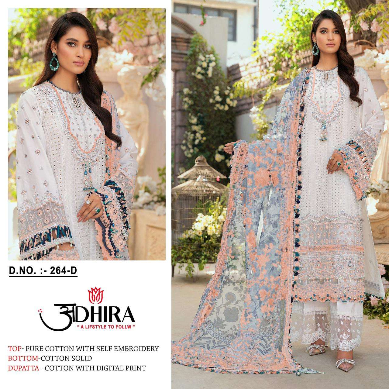 Adhira 264 Colours By Adhira 264-A To 264-E Series Beautiful Stylish Pakistani Suits Fancy Colorful Casual Wear & Ethnic Wear & Ready To Wear Pure Cotton Print Embroidery Dresses At Wholesale Price