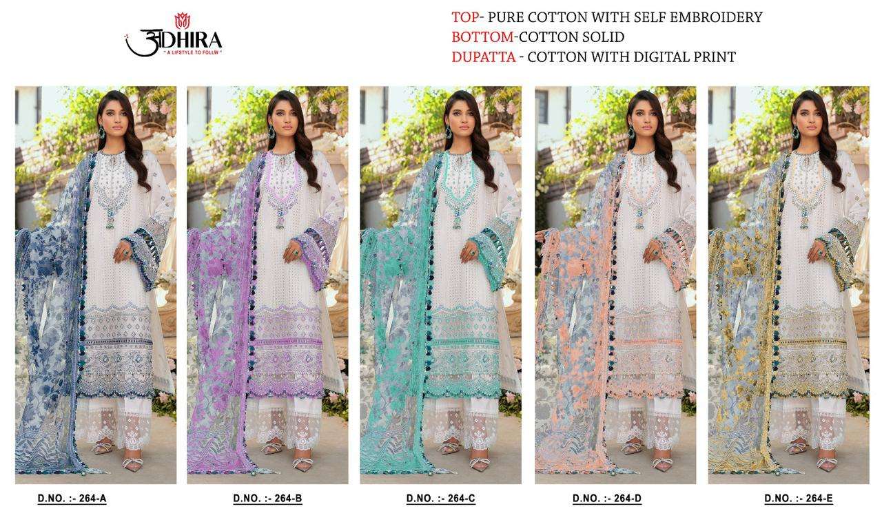 Adhira 264 Colours By Adhira 264-A To 264-E Series Beautiful Stylish Pakistani Suits Fancy Colorful Casual Wear & Ethnic Wear & Ready To Wear Pure Cotton Print Embroidery Dresses At Wholesale Price