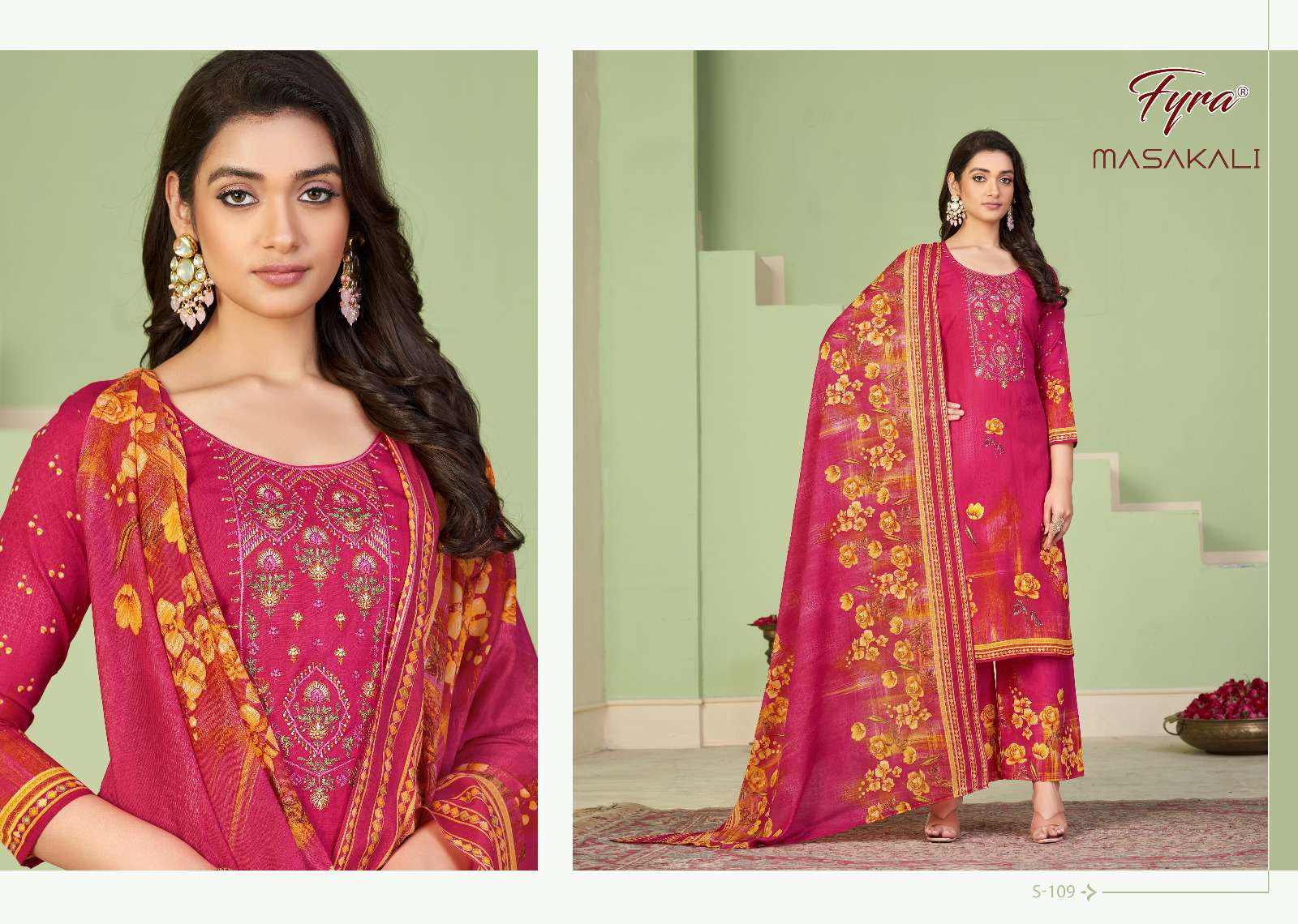 Masakali By Fyra 101 To 110 Series Beautiful Suits Colorful Stylish Fancy Casual Wear Pure Soft Cotton Print With Work Dresses At Wholesale Price