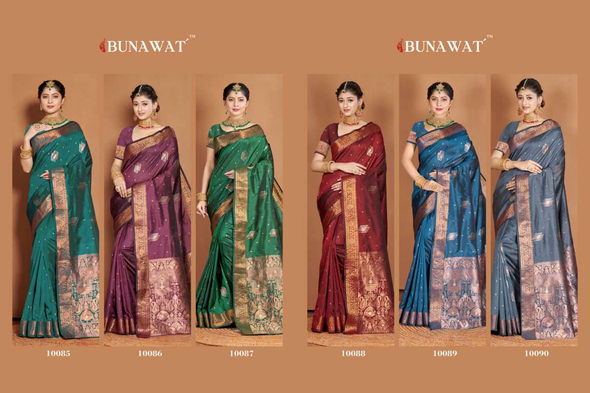 Piya Basanti By Bunawat 10085 To 10090 Series Indian Traditional Wear Collection Beautiful Stylish Fancy Colorful Party Wear & Occasional Wear Banarasi Silk Sarees At Wholesale Price