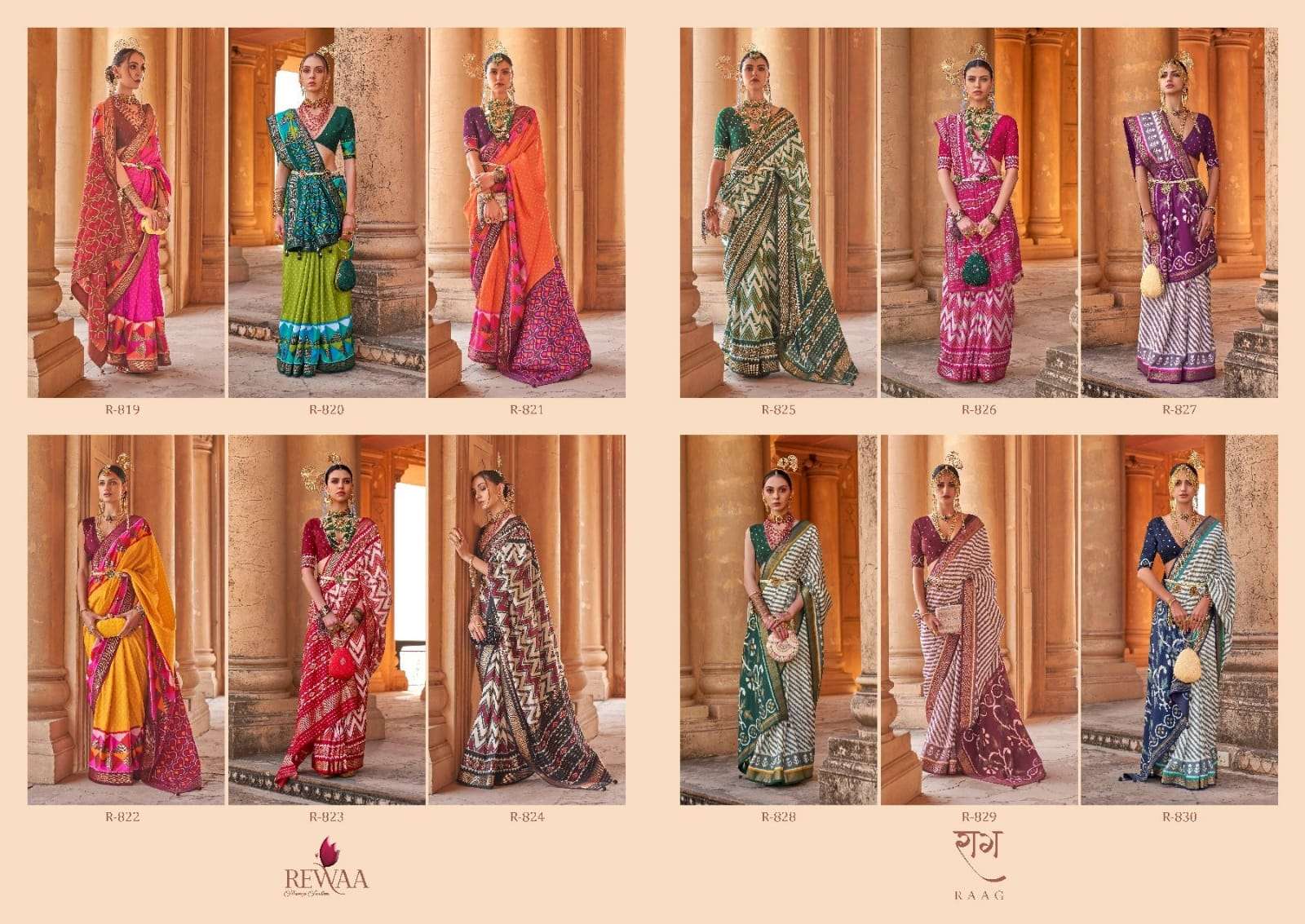 Raag By Rewaa 819 To 830 Series Indian Traditional Wear Collection Beautiful Stylish Fancy Colorful Party Wear & Occasional Wear Silk Sarees At Wholesale Price