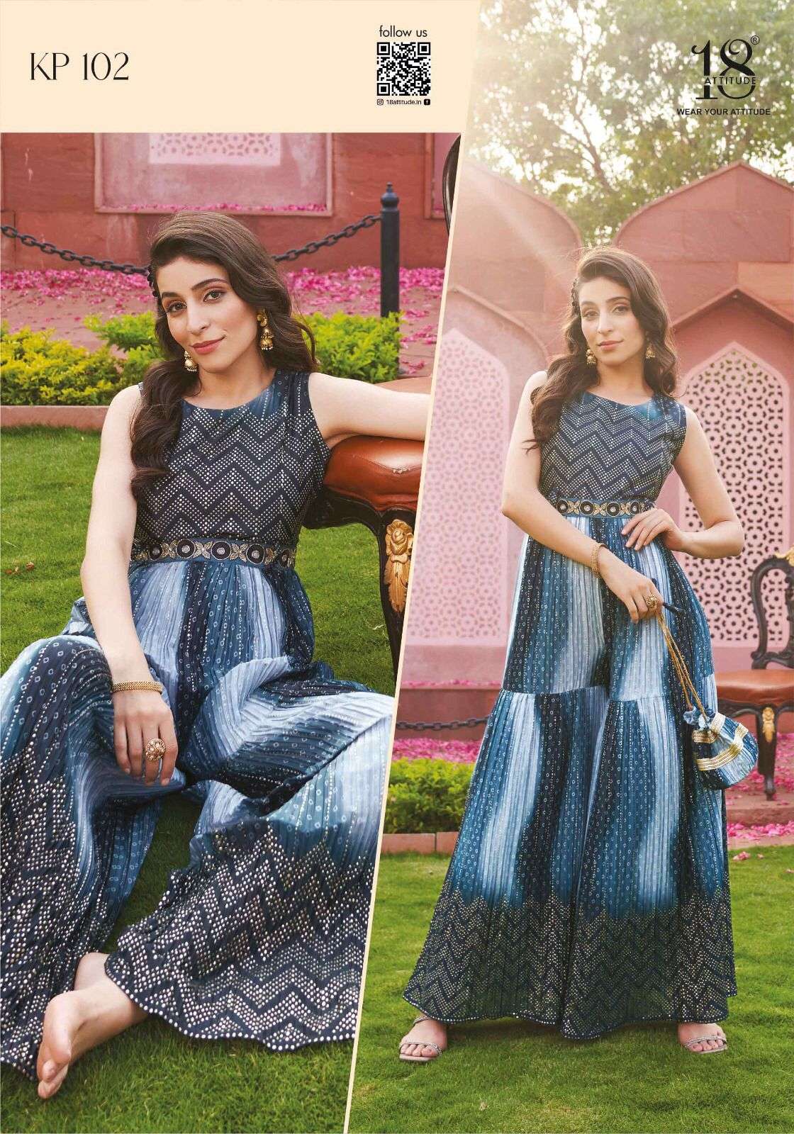 Kitty Party By 18 Attitude 101 To 105 Series Designer Stylish Fancy Colorful Beautiful Party Wear & Ethnic Wear Collection Chinnon Jumpsuit At Wholesale Price