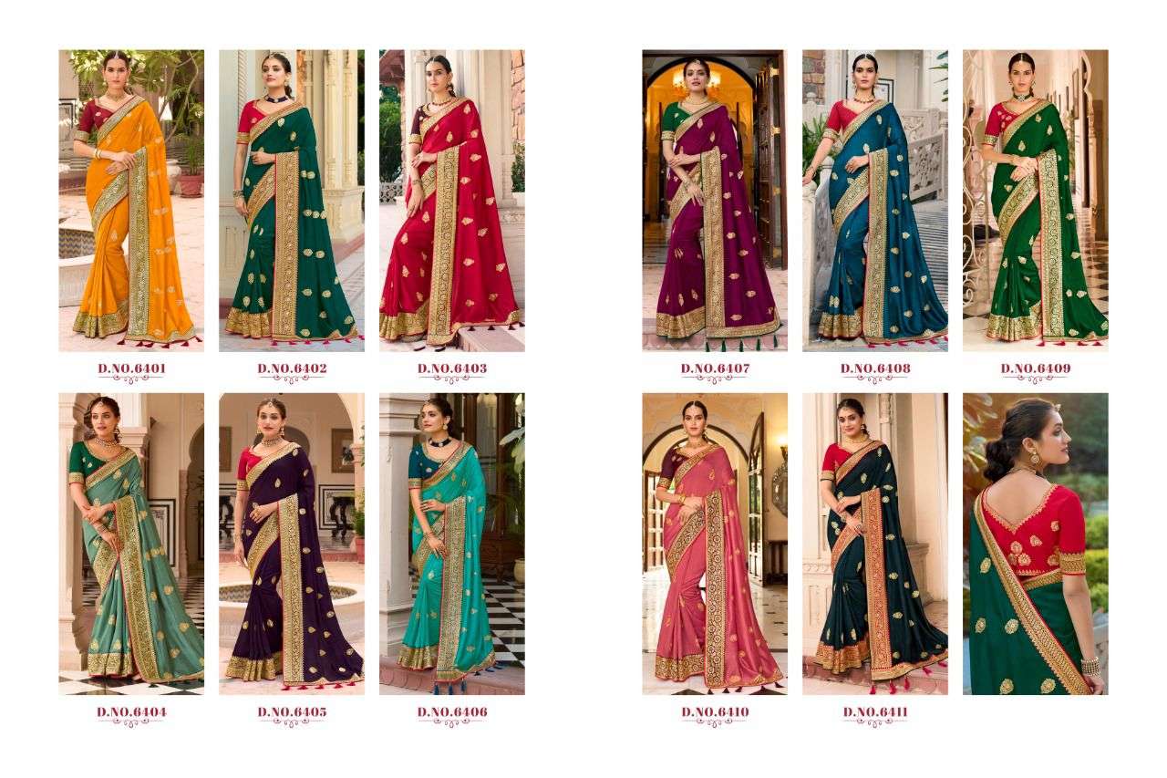 Samantha By Kavira 6401 To 6411 Series Indian Traditional Wear Collection Beautiful Stylish Fancy Colorful Party Wear & Occasional Wear Vichitra Sarees At Wholesale Price