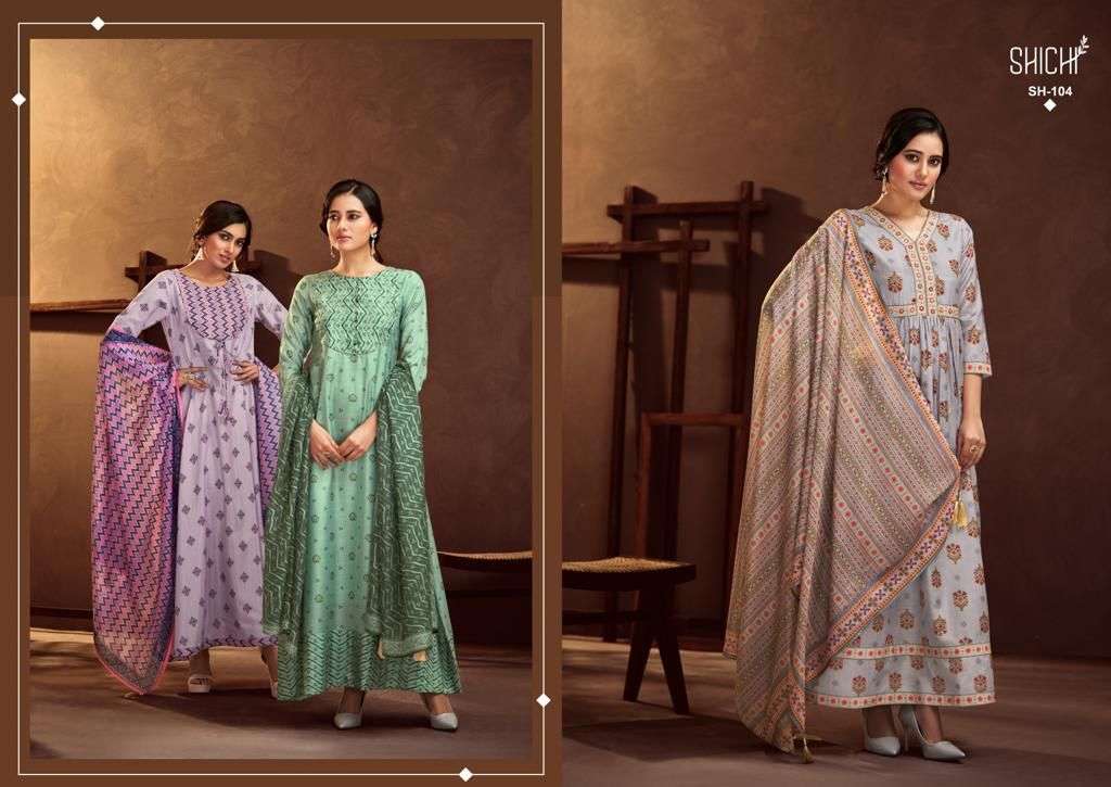 Naaz By Shichi 103 To 108 Series Beautiful Stylish Fancy Colorful Casual Wear & Ethnic Wear Linen Silk Gowns With Dupatta At Wholesale Price