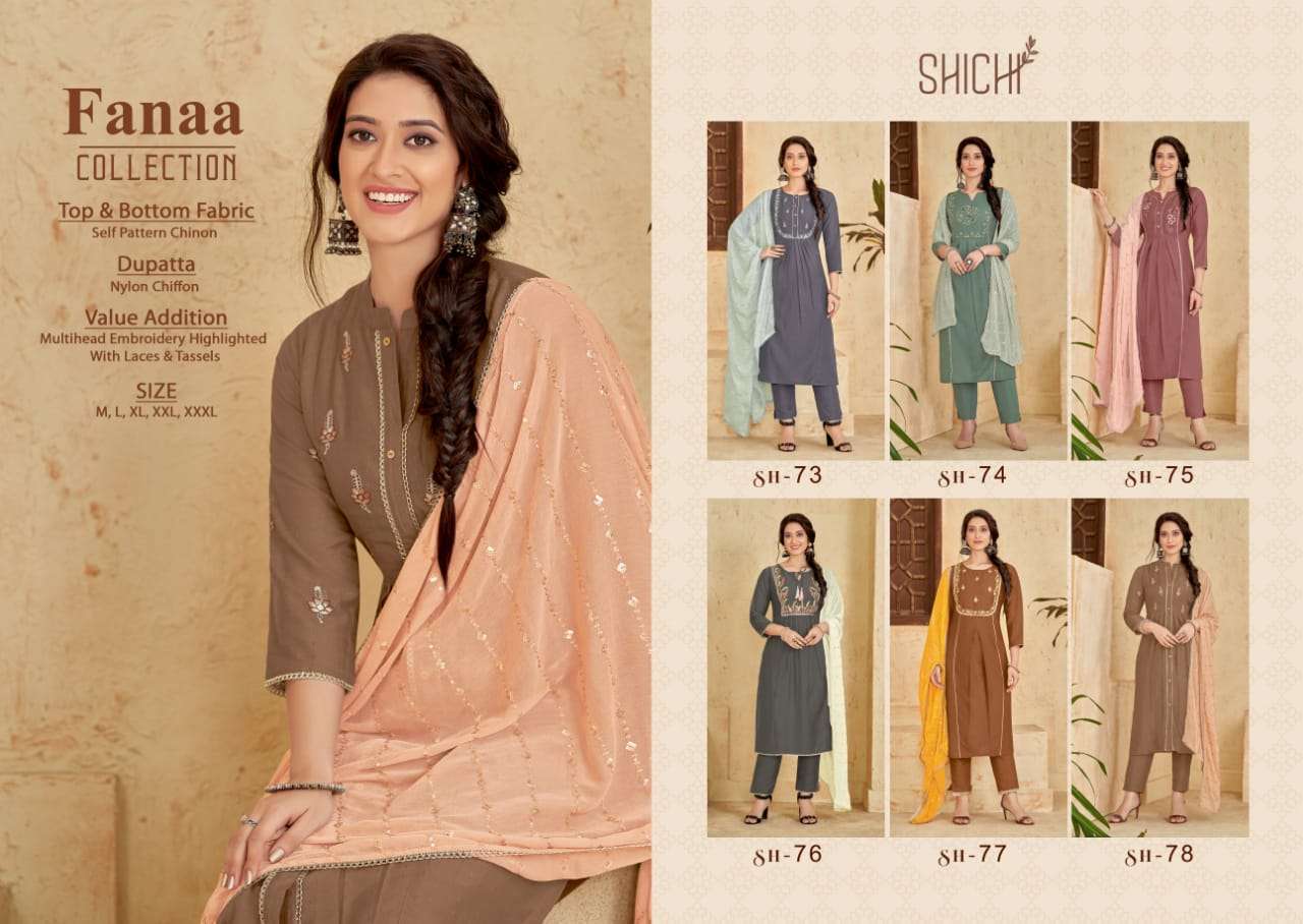 Fanaa By Shichi 73 To 78 Series Designer Suits Collection Beautiful Stylish Colorful Fancy Party Wear & Occasional Wear Chiffon Dresses At Wholesale Price