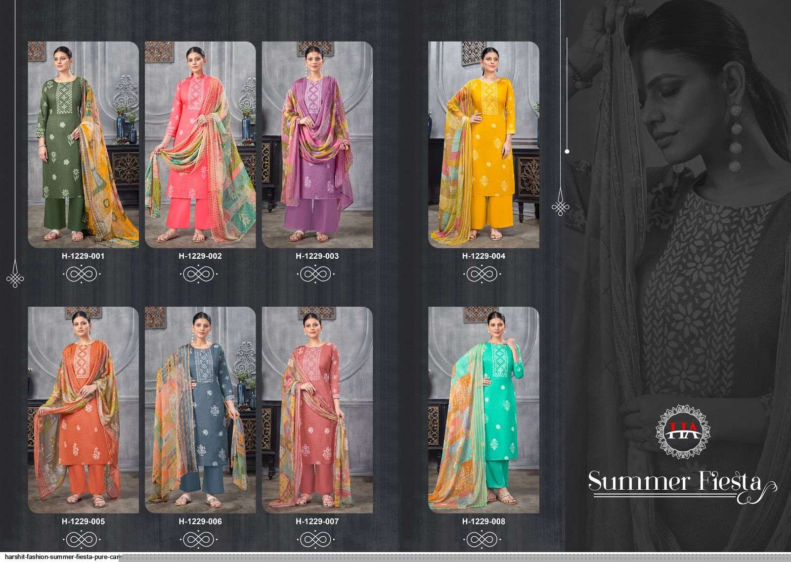 Summer Fiesta By Harshit Fashion Hub 1229-001 To 1229-008 Series Beautiful Stylish Festive Suits Fancy Colorful Casual Wear & Ethnic Wear & Ready To Wear Pure Cambric Print Dresses At Wholesale Price