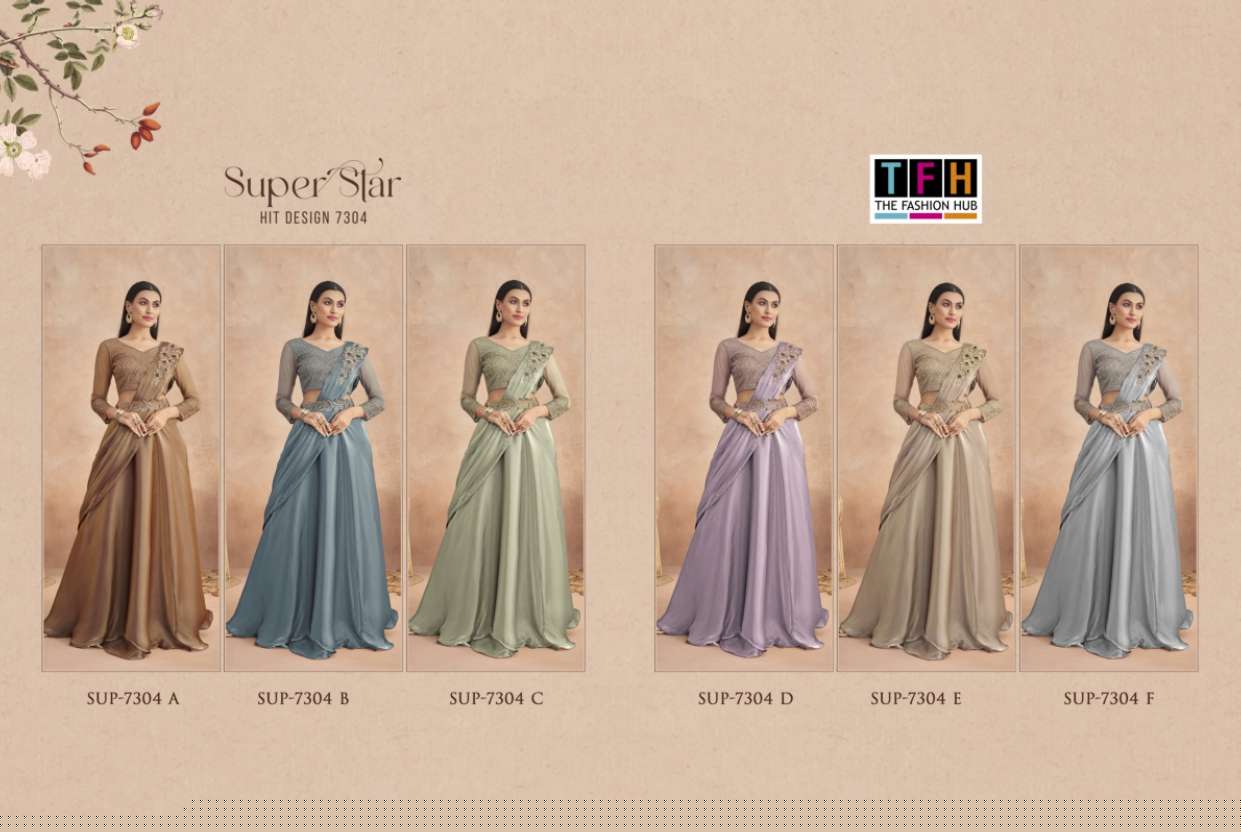 Super Star 7304 Colours By Tfh 7304-A To 7304-F Series Indian Traditional Wear Collection Beautiful Stylish Fancy Colorful Party Wear & Occasional Wear Fancy Sarees At Wholesale Price