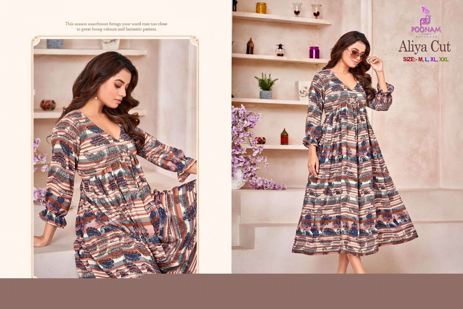 Aliya Cut By Poonam Designer 1001 To 1004 Series Designer Stylish Fancy Colorful Beautiful Party Wear & Ethnic Wear Collection Rayon Print Gown At Wholesale Price
