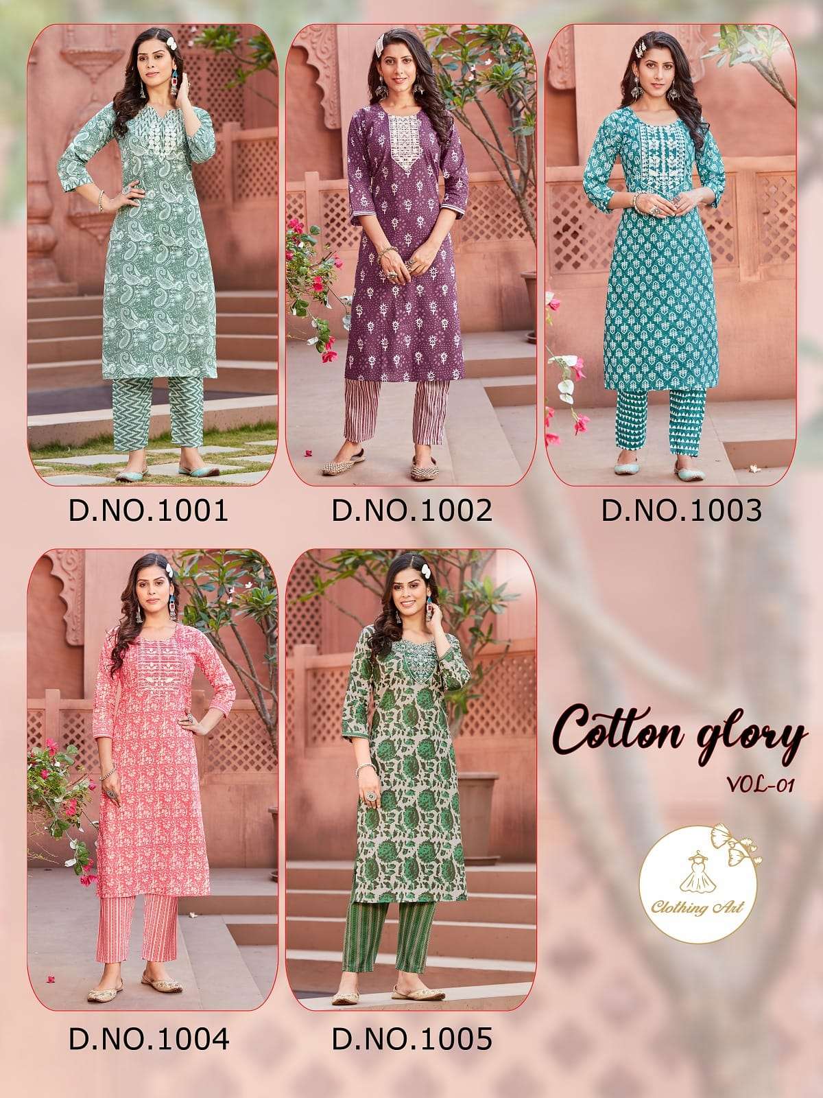 Cotton Glory Vol-1 By Clothing Art 1001 To 1005 Series Designer Stylish Fancy Colorful Beautiful Party Wear & Ethnic Wear Collection Pure Cotton Kurtis With Bottom At Wholesale Price