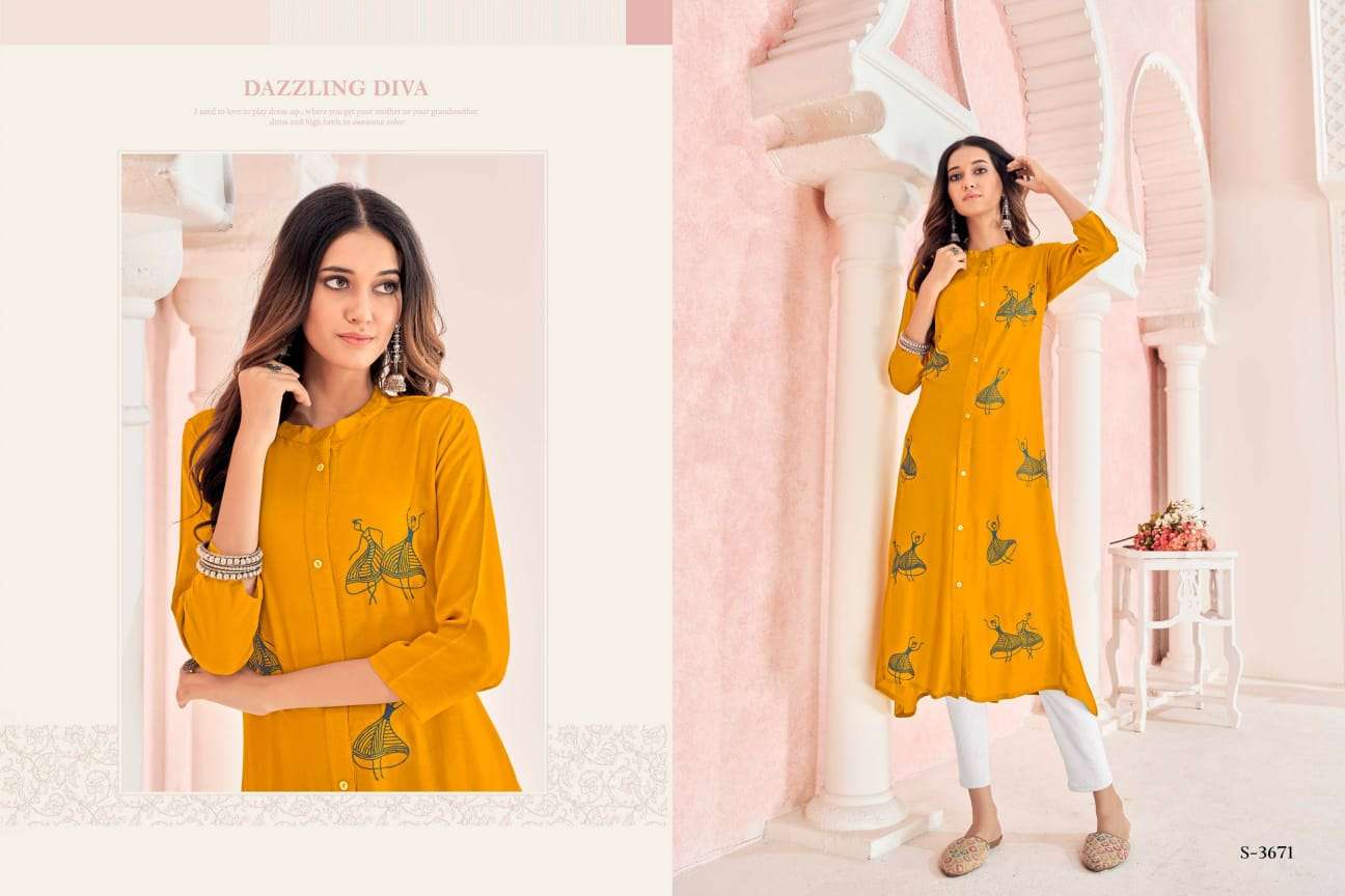 Anvika By Sbs 3671 To 3676 Series Designer Stylish Fancy Colorful Beautiful Party Wear & Ethnic Wear Collection Rayon Kurtis At Wholesale Price