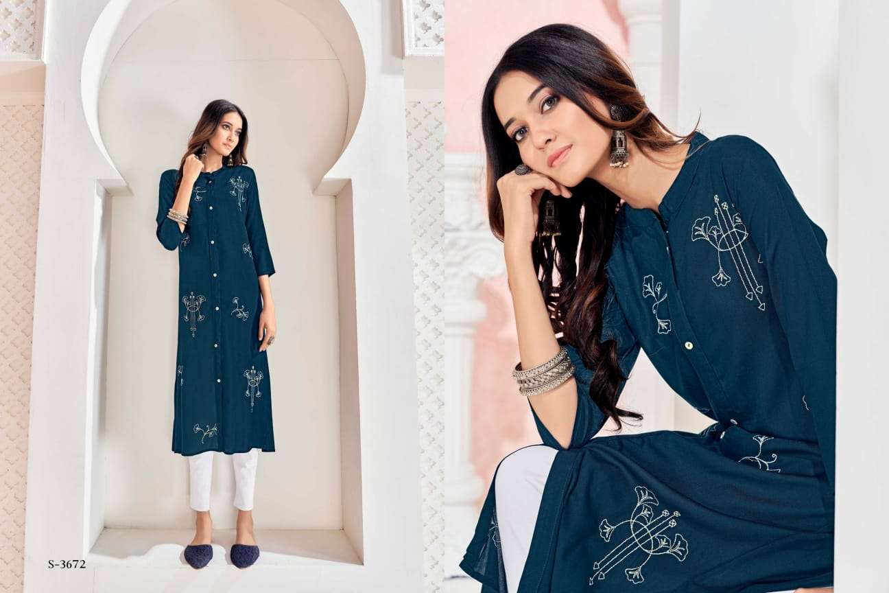 Anvika By Sbs 3671 To 3676 Series Designer Stylish Fancy Colorful Beautiful Party Wear & Ethnic Wear Collection Rayon Kurtis At Wholesale Price