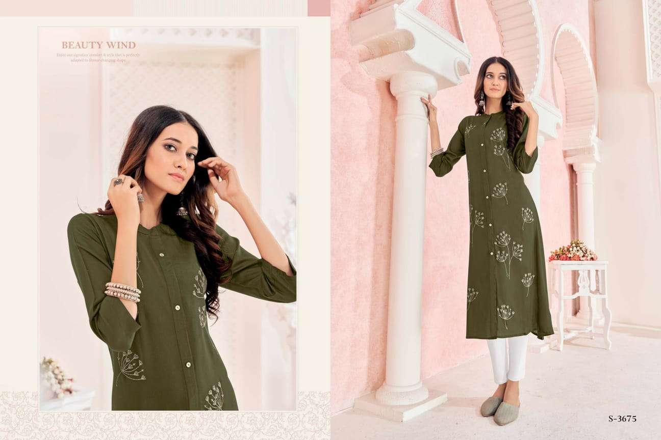Anvika By Sbs 3671 To 3676 Series Designer Stylish Fancy Colorful Beautiful Party Wear & Ethnic Wear Collection Rayon Kurtis At Wholesale Price